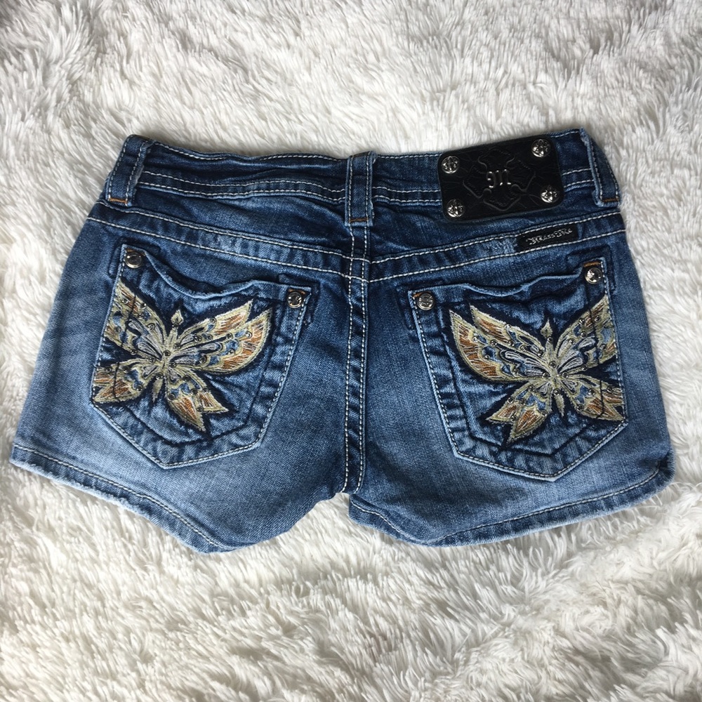 Miss Me 26 Embroidered Butterfly Bling Jean Shorts